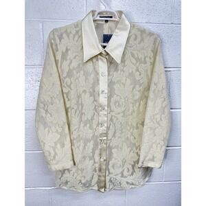 NEW Karen Kane Spotlight Loose Weave Wool Sheer Crochet LS Button Shirt / 2X